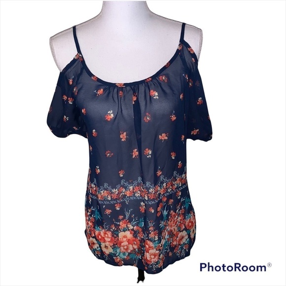 American Dream Cold Shoulder Sheer Blouse, sz M - Picture 1 of 4